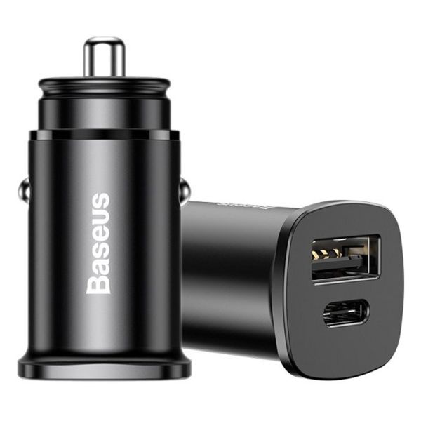 CARGADOR P/ AUTO BASEUS CCALL-AS01 SQUARE 30W USB-A+USB-C QC4 BLACK