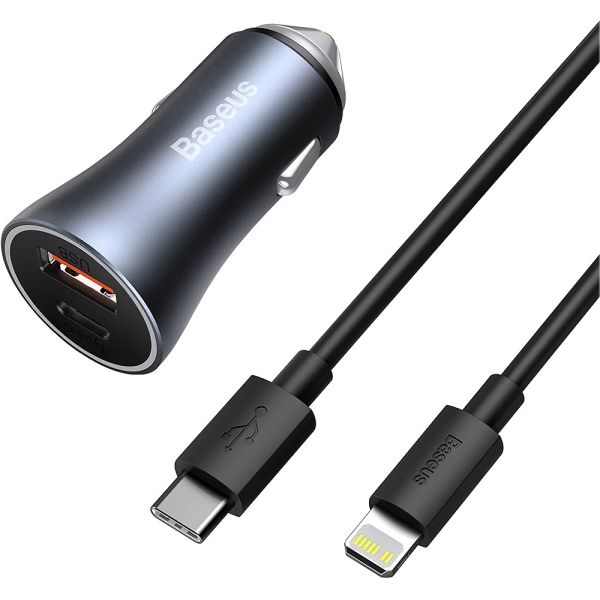 CARGADOR P  AUTO BASEUS TZCCJD-B0G GC PRO 40W USB-A+USB-C + CABLE USB-C   LIGHTNING 1M GRAY