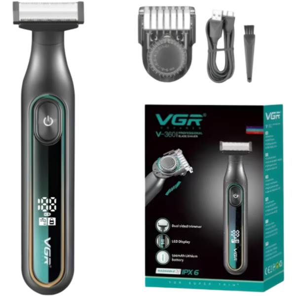 AFEITADORA TRIMMER VGR V-360 LCD RECARGABLE IPX6 GREEN