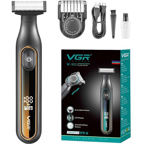 AFEITADORA TRIMMER VGR V-360 LCD RECARGABLE IPX6 GOLD