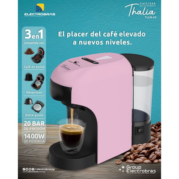 CAFETERA ELECTROBRAS THALIA MULTICAPSULAS TLCM-20  3EN1 1400W 220V ROSA