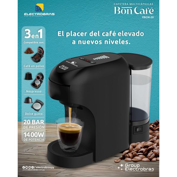 CAFETERA ELECTROBRAS BON CAF� MULTICAPSULAS EBCM-22  3EN1 1400W 220V GRAY BLACK