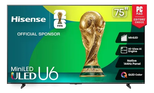 TV SMART 75  HISENSE U6 SERIES 75U65QFC 4K MINI LED 144HZ DOLBY VISION HDR10+ BIVOLT