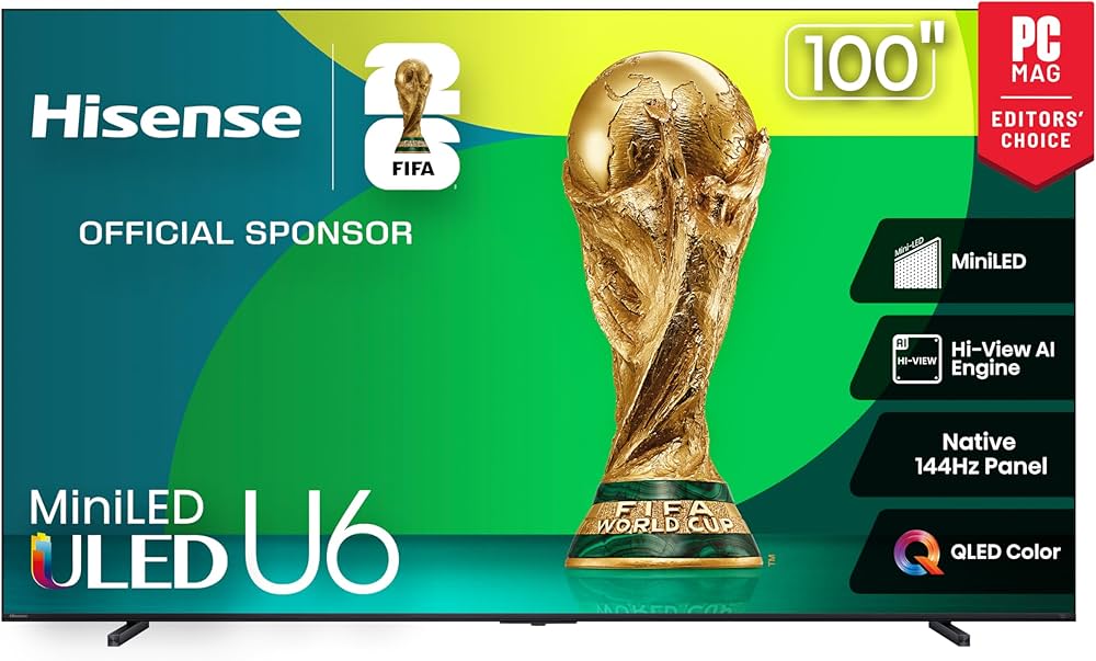 TV SMART 100  HISENSE CLASS U6 100U65QF MINILED 4K UHD 144HZ FIRE TV BT CAST DOLBY BIVOLT