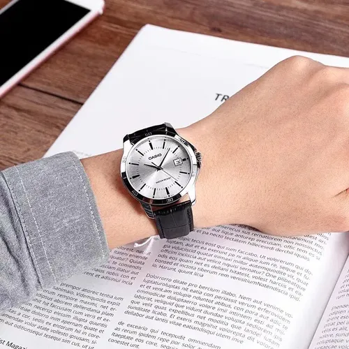 RELOJ CASIO VINTAGE MTP-V004L-7AUDF SILVER BLACK LEATHER
